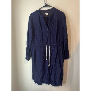 J Crew Factory Nautical Rope‎ Drawstring Tie Shirt Dress Navy Blue Size M